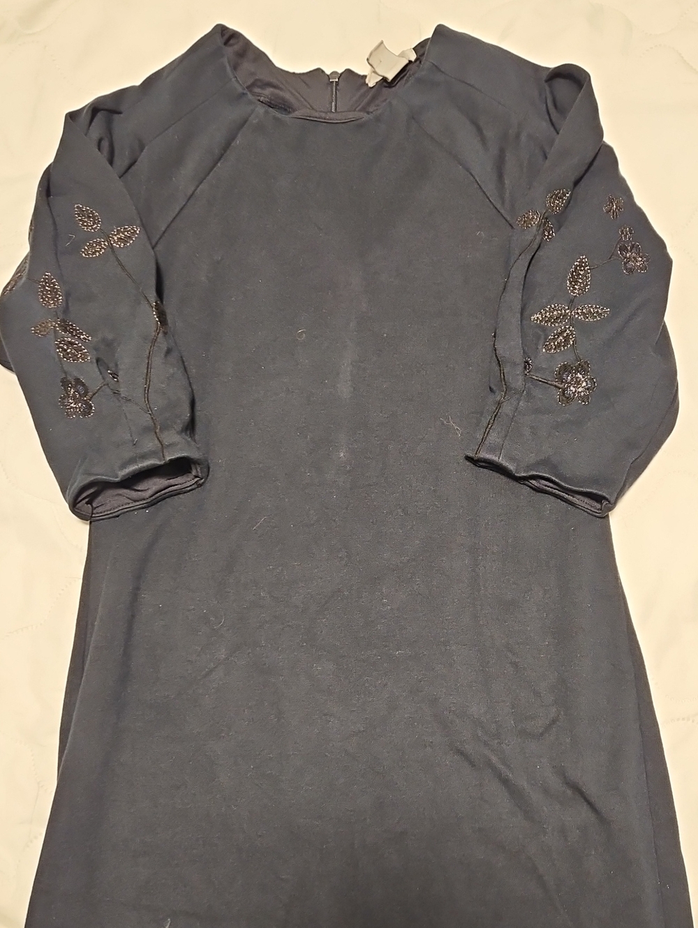 H&M Embellished Sleeve Midi Dress in Navy